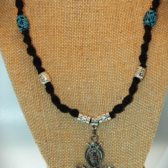Egyptian Ankh Key of Life Cross on a 24 1/2" Handmade Black Hemp Chain - Picture 2 of 6
